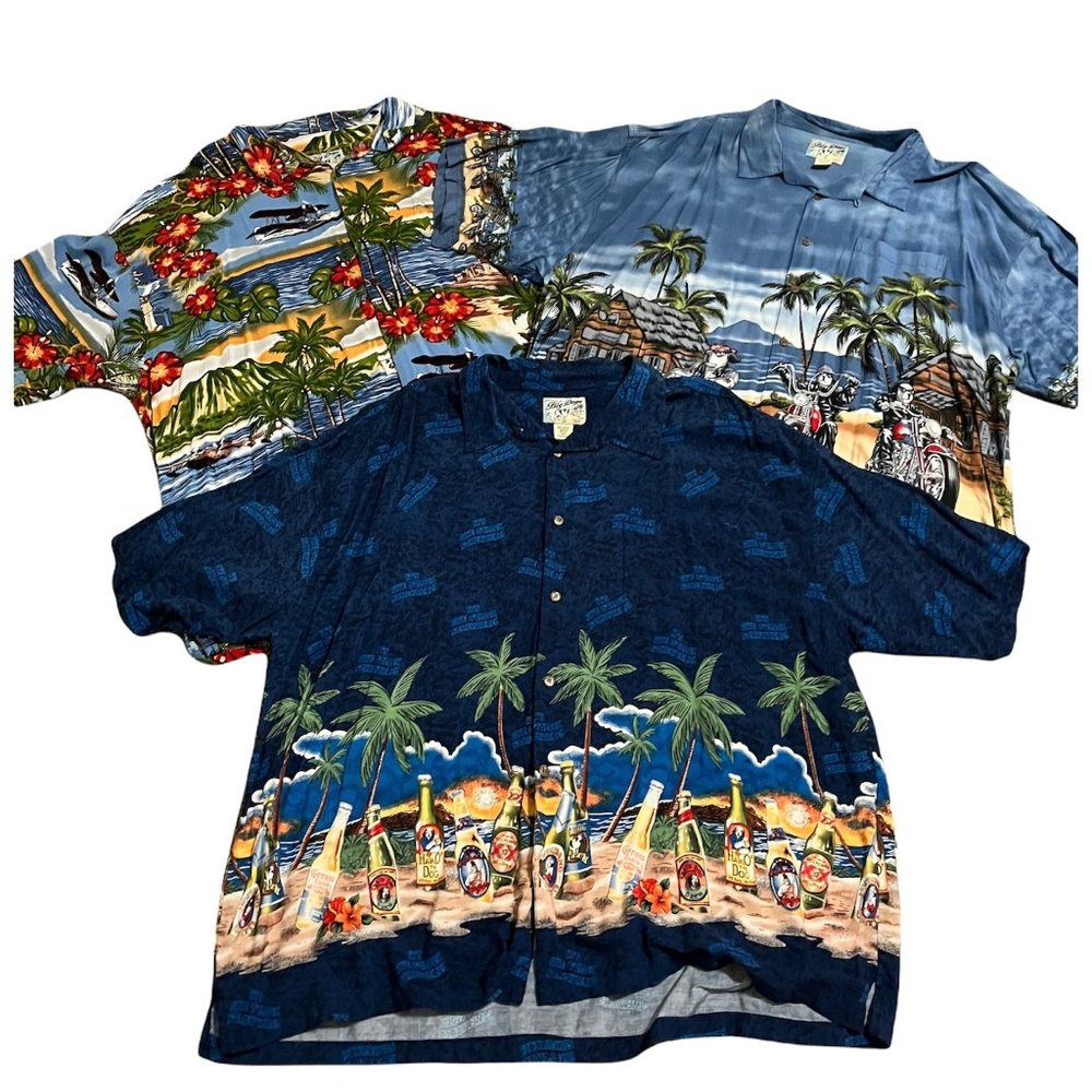 Lot of 3 Big Dogs Hawaiian Shirts Mens 4XL Cruise Motorcycle Bottles Button Down
